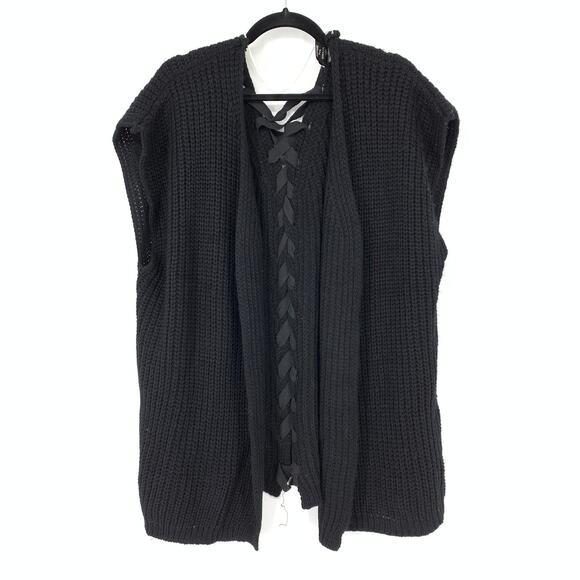 David and Young Women's O/S Open Front Lace Up Back Cardigan Sweater Vest Black - Picture 1 of 7